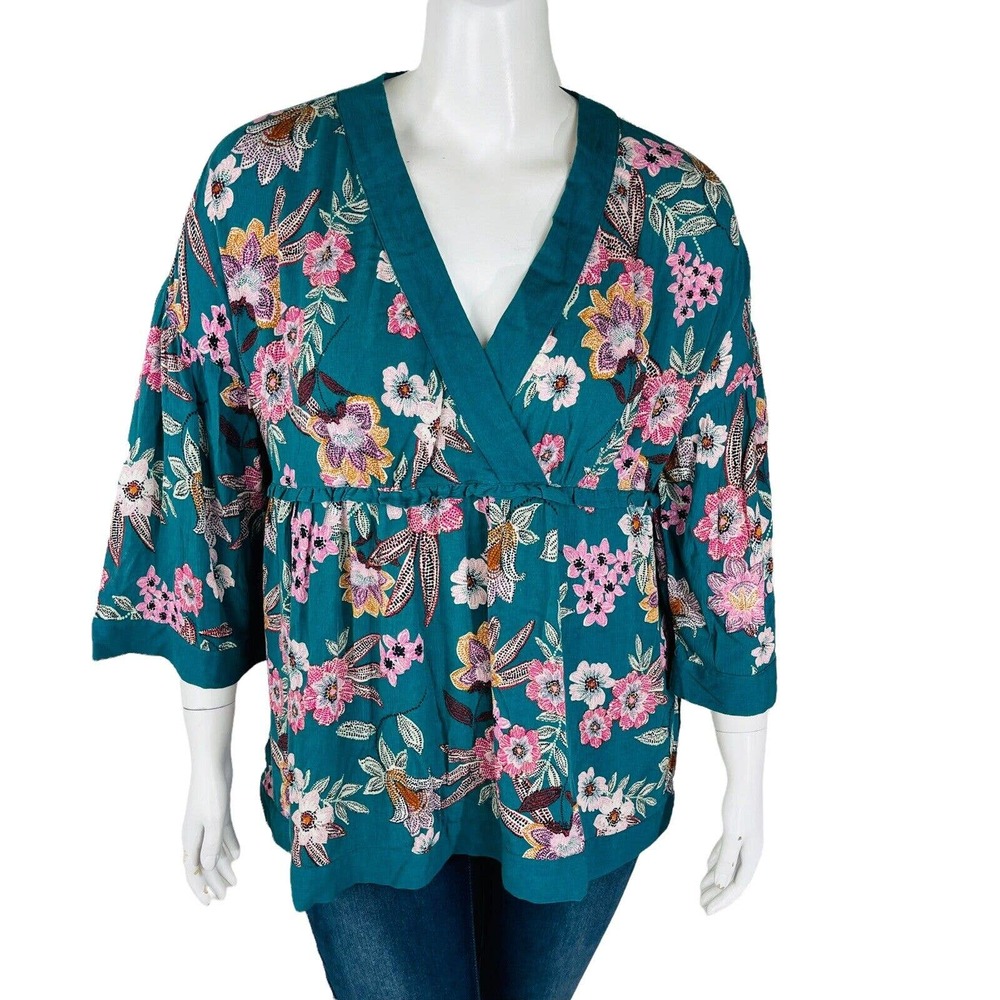 Maurices‎ Womans Sz Large 3/4 Sleeve Blouse Top Shirt Green Floral Print New
